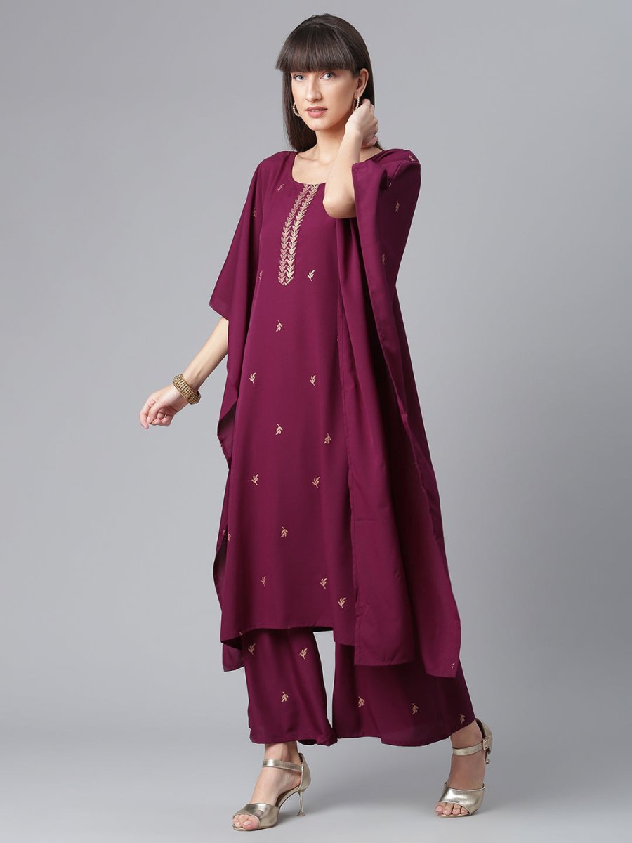 Ahalyaa Burgundy & Golden Printed Kurta with Palazzo