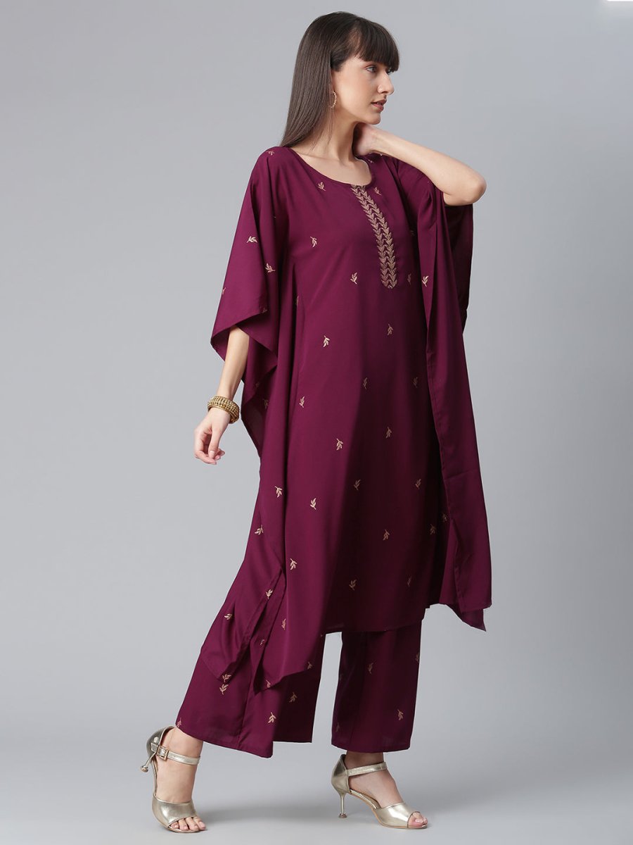 Ahalyaa Burgundy & Golden Printed Kurta with Palazzo