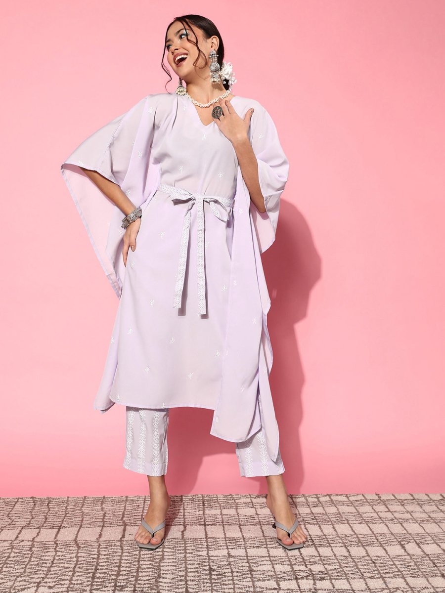 Ahalyaa Women Floral Poly Crepe Belted Detail Kurta Set - Distacart