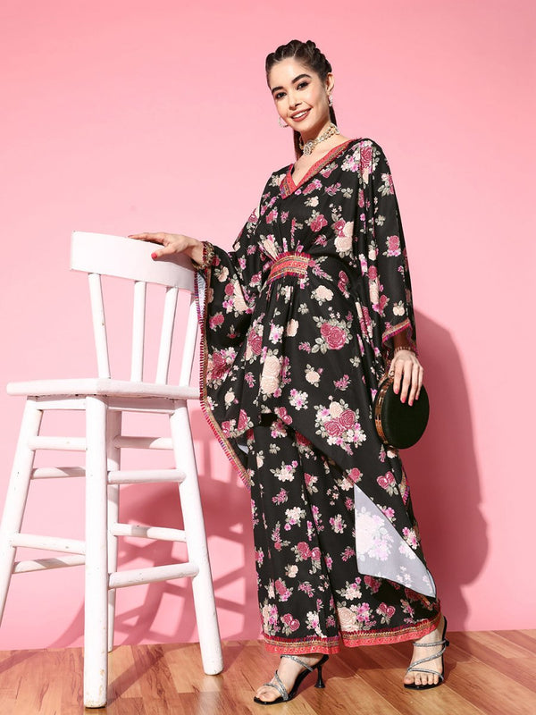 Ahalyaa Women Floral Printed Gotta Patti Kurta with Palazzos - Distacart