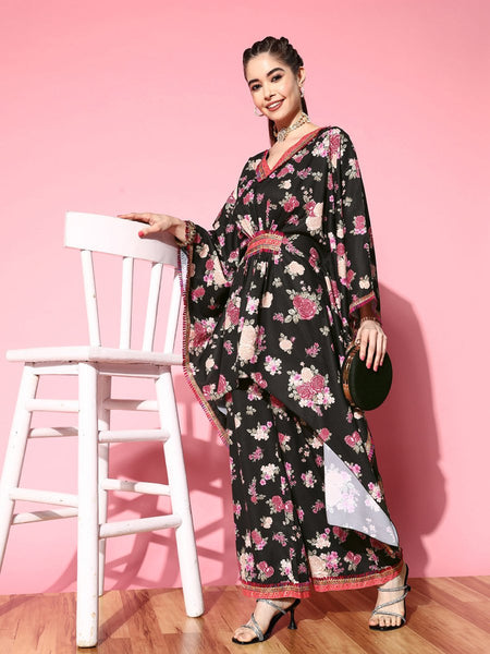 Ahalyaa Women Floral Printed Gotta Patti Kurta with Palazzos - Distacart