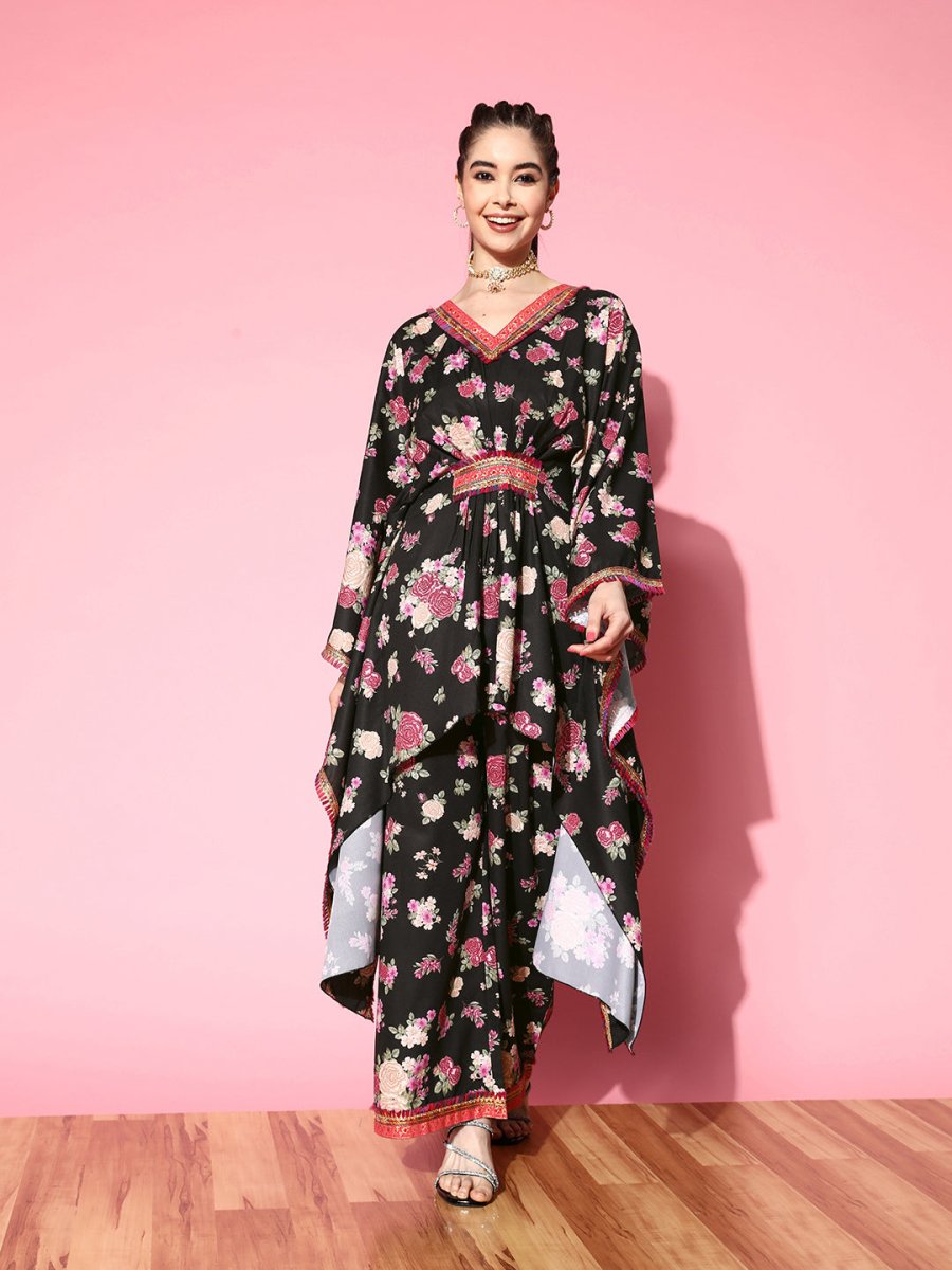 Ahalyaa Women Floral Printed Gotta Patti Kurta with Palazzos - Distacart
