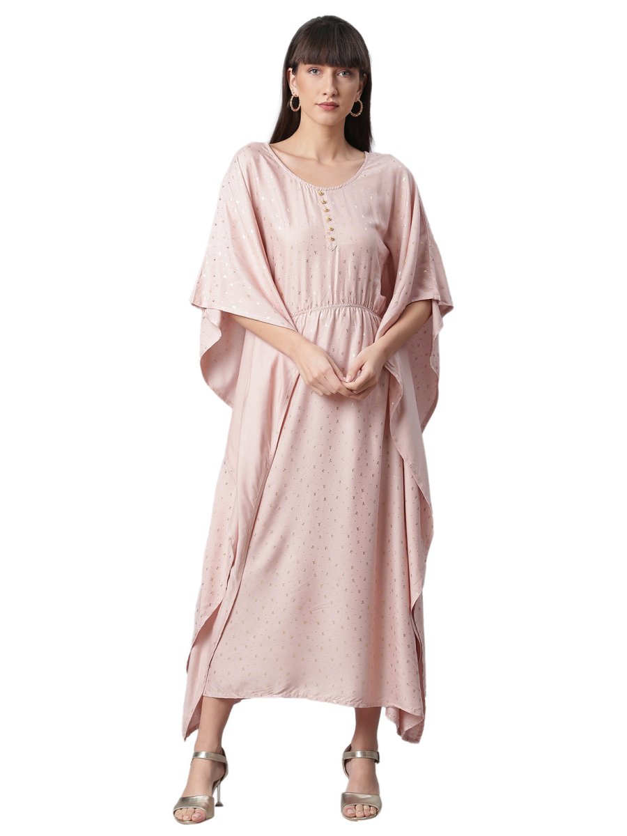 Ahalyaa Women Peach-Colored Printed Flared Sleeves Beautiful Kaftan Kurta
