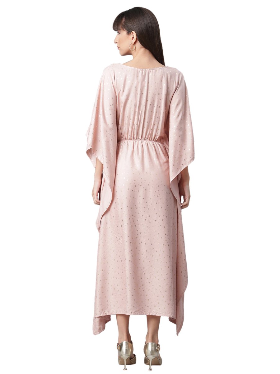Ahalyaa Women Peach-Colored Printed Flared Sleeves Beautiful Kaftan Kurta