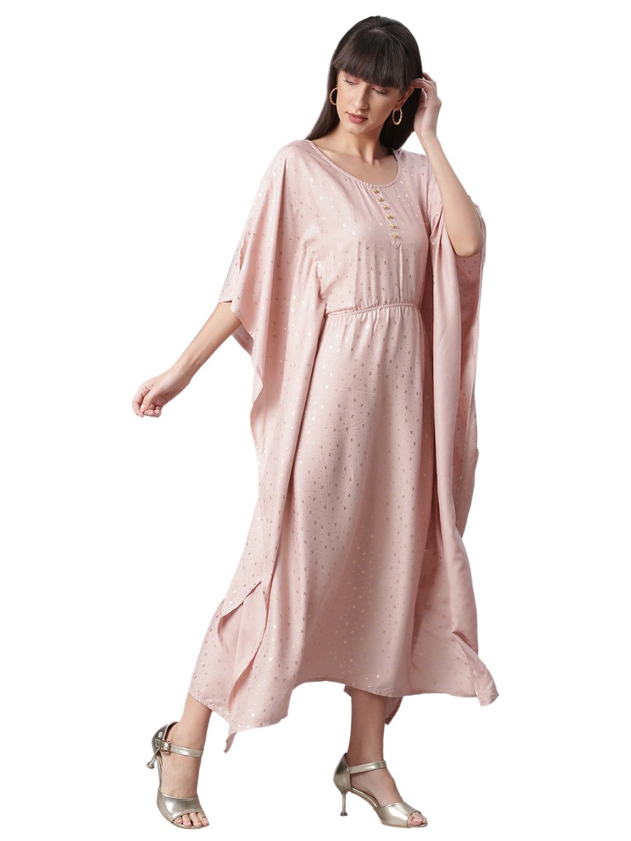 Ahalyaa Women Peach-Colored Printed Flared Sleeves Beautiful Kaftan Kurta