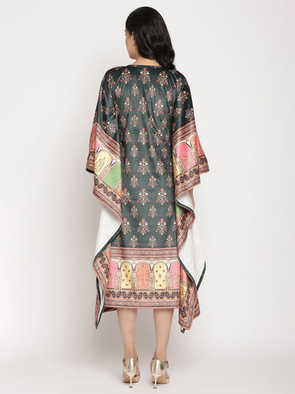 Ahalyaa Women's Dark Green Digital Print Velvet Kaftan