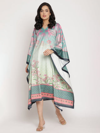 Ahalyaa Women's Sea Green Digital Print Velvet Kaftan