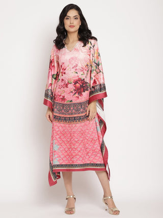 Ahalyaa Women's Pink Color Digital Print Velvet Kaftan
