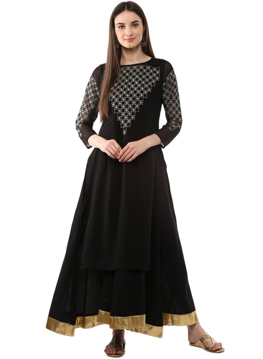 Ahalyaa Black Floor Length Double Layered Anarkali