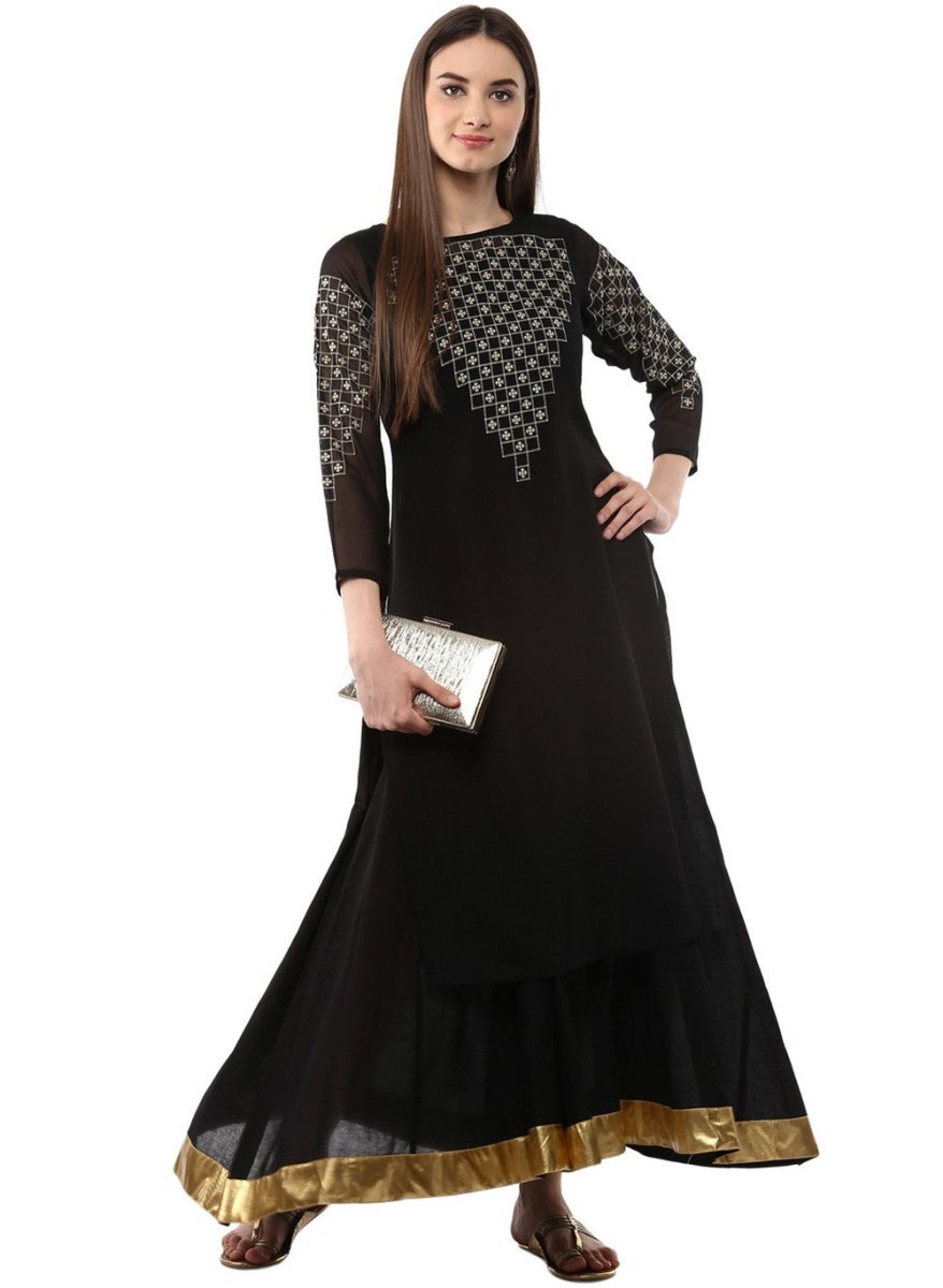 Ahalyaa Black Floor Length Double Layered Anarkali