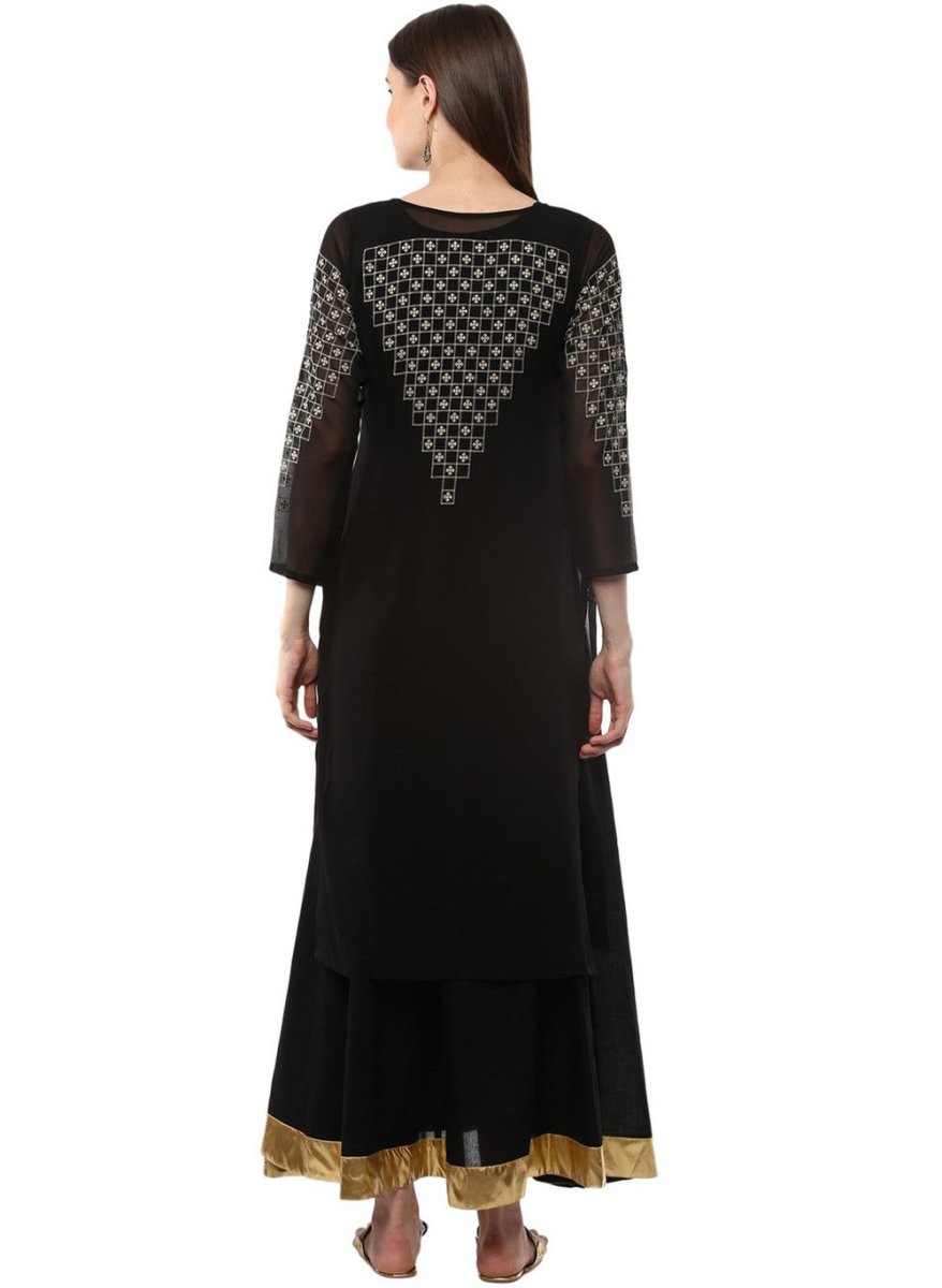 Ahalyaa Black Floor Length Double Layered Anarkali - Distacart