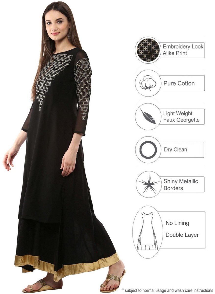 Ahalyaa Black Floor Length Double Layered Anarkali - Distacart