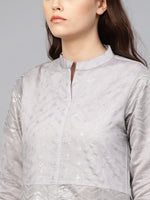 Thumbnail for Ahalyaa Women Grey & Silver Printed A-Line Kurta