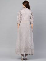 Thumbnail for Ahalyaa Women Grey & Silver Printed A-Line Kurta