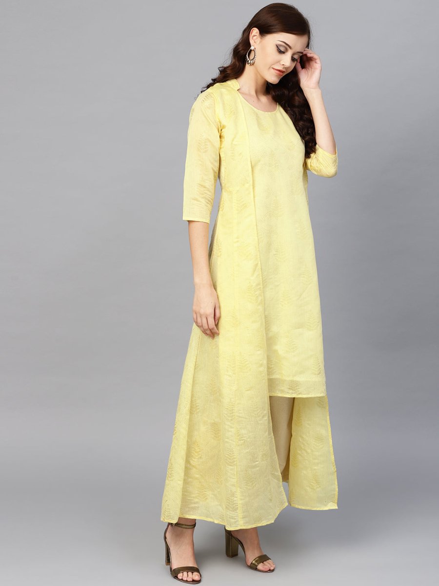 Ahalyaa Yellow Metallic Printed Koti Style Kurta For Women