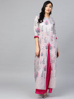 Thumbnail for Ahalyaa Women Grey & Pink Floral Printed Layered Maxi Dress