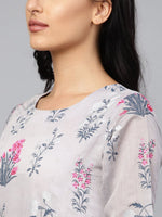 Thumbnail for Ahalyaa Women Grey & Pink Floral Printed Layered Maxi Dress