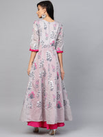 Thumbnail for Ahalyaa Women Grey & Pink Floral Printed Layered Maxi Dress