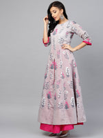 Thumbnail for Ahalyaa Women Grey & Pink Floral Printed Layered Maxi Dress