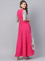 Thumbnail for Ahalyaa Women Grey & Pink Floral Print Layered Anarkali Kurta