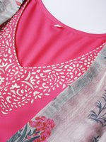 Thumbnail for Ahalyaa Women Grey & Pink Floral Print Layered Anarkali Kurta