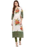 Thumbnail for Ahalyaa Floral Cotton Blend Straight Off white Kurta