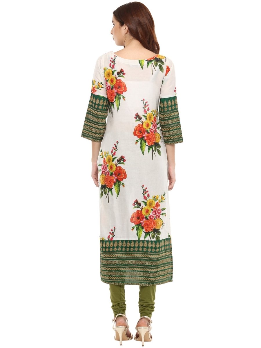 Ahalyaa Floral Cotton Blend Straight Off white Kurta