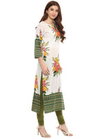 Thumbnail for Ahalyaa Floral Cotton Blend Straight Off white Kurta