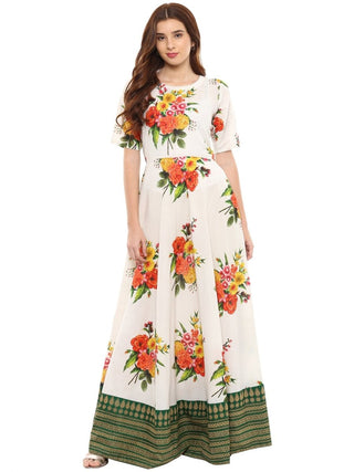 Ahalyaa Printed Pure Cotton Blend Flared Kurta Dress