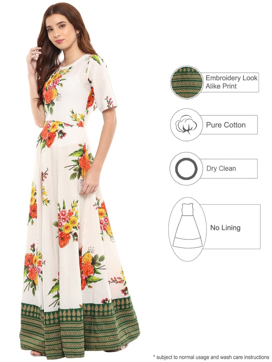 Ahalyaa Printed Pure Cotton Blend Flared Kurta Dress