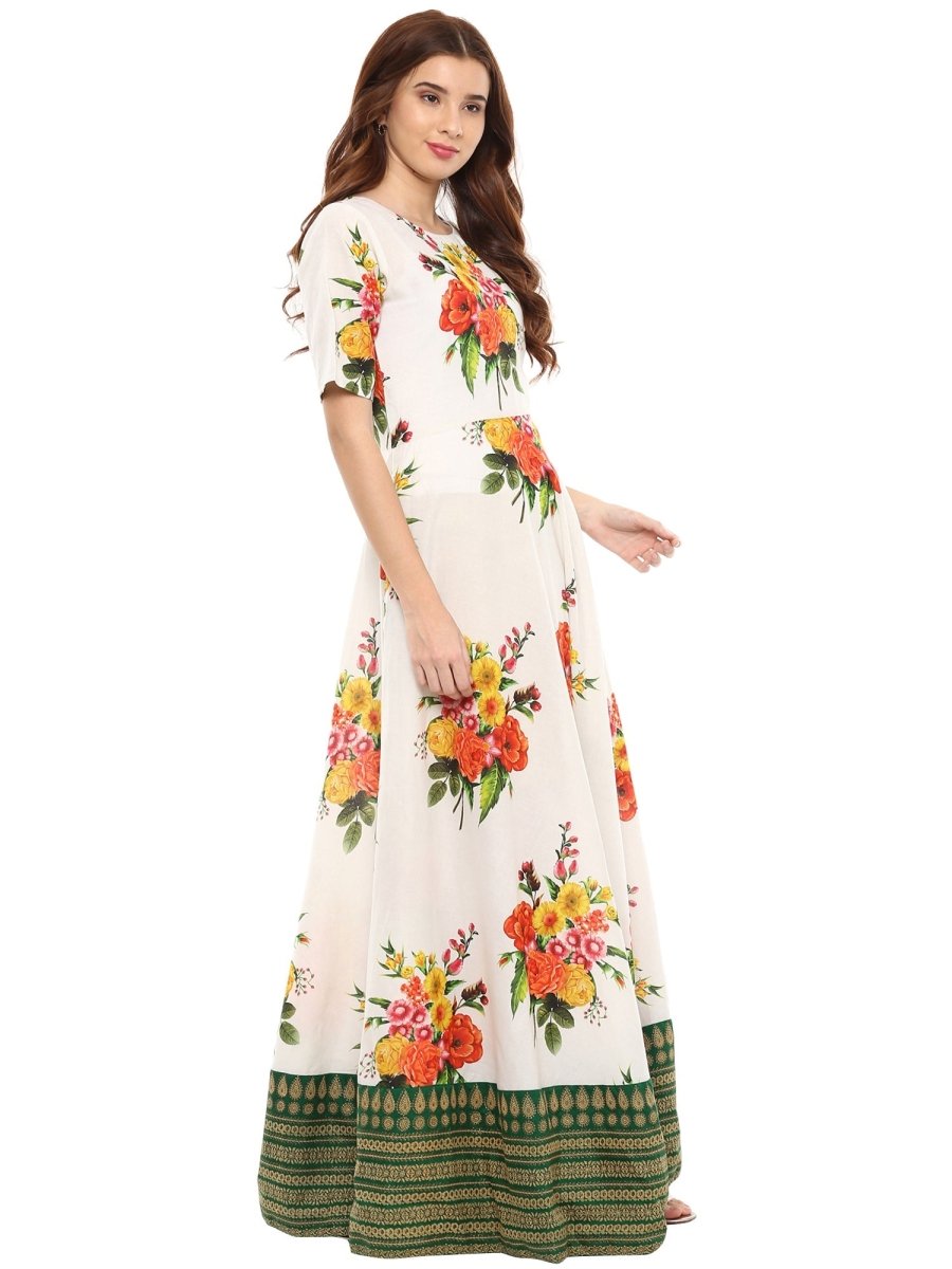 Ahalyaa Printed Pure Cotton Blend Flared Kurta Dress