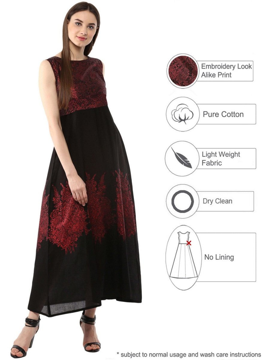 Ahalyaa Women Black and Red Indo western Cotton Blend Kalidar Kurta