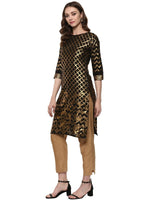 Thumbnail for Ahalyaa Women Classic Black Cotton Blend Short Kurta with Metallic Print