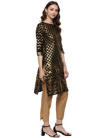Thumbnail for Ahalyaa Women Classic Black Cotton Blend Short Kurta with Metallic Print