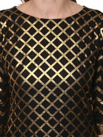 Thumbnail for Ahalyaa Women Classic Black Cotton Blend Short Kurta with Metallic Print