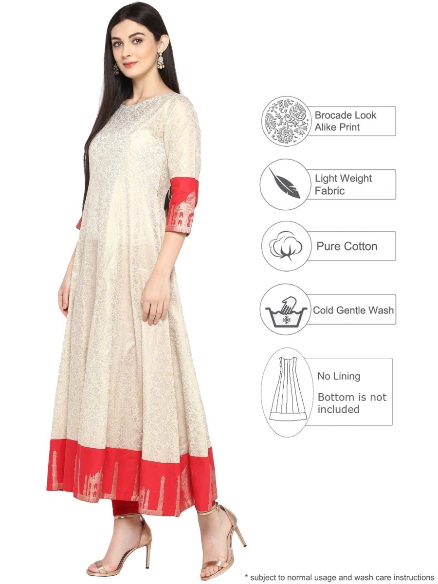 Ahalyaa Off White & Red Gold Printed Anarkali - Distacart