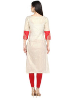 Thumbnail for Ahalyaa Off White & Red Metallic Printed Straight Cotton Blend Beautiful Kurta