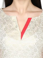 Thumbnail for Ahalyaa Off White & Red Metallic Printed Straight Cotton Blend Beautiful Kurta