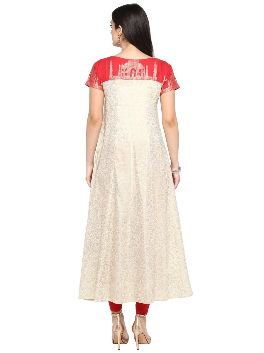 Ahalyaa Red & Off White Metallic Print Beautiful Anarkali Kurta