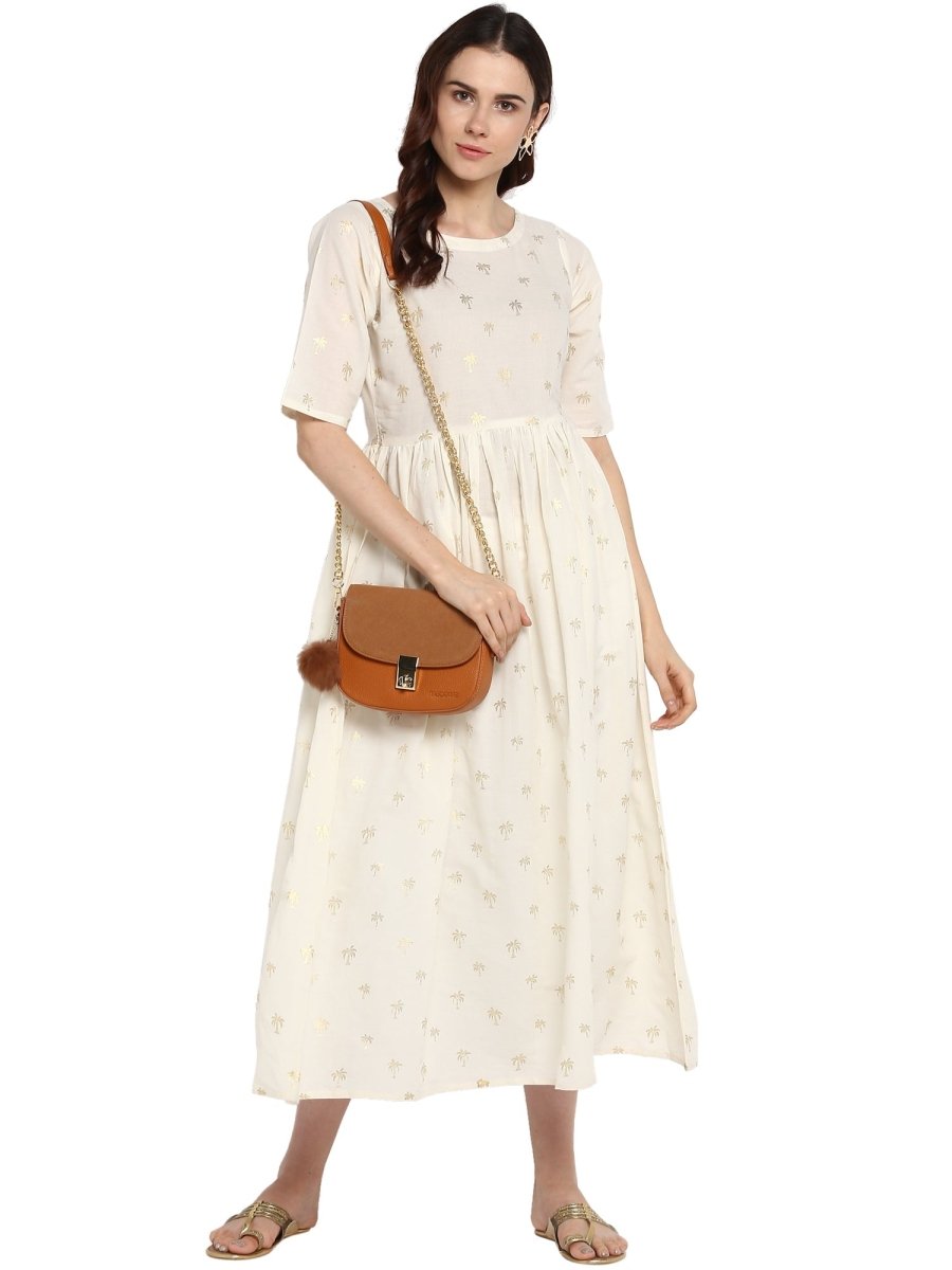 Ahalyaa Women White Printed Fit and Flare Dress - Distacart
