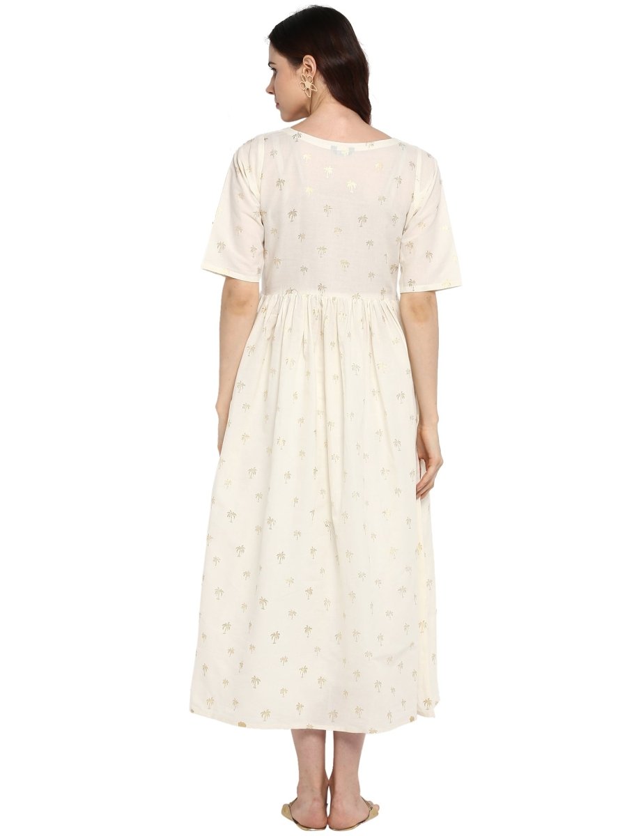 Ahalyaa Women White Printed Fit and Flare Dress - Distacart