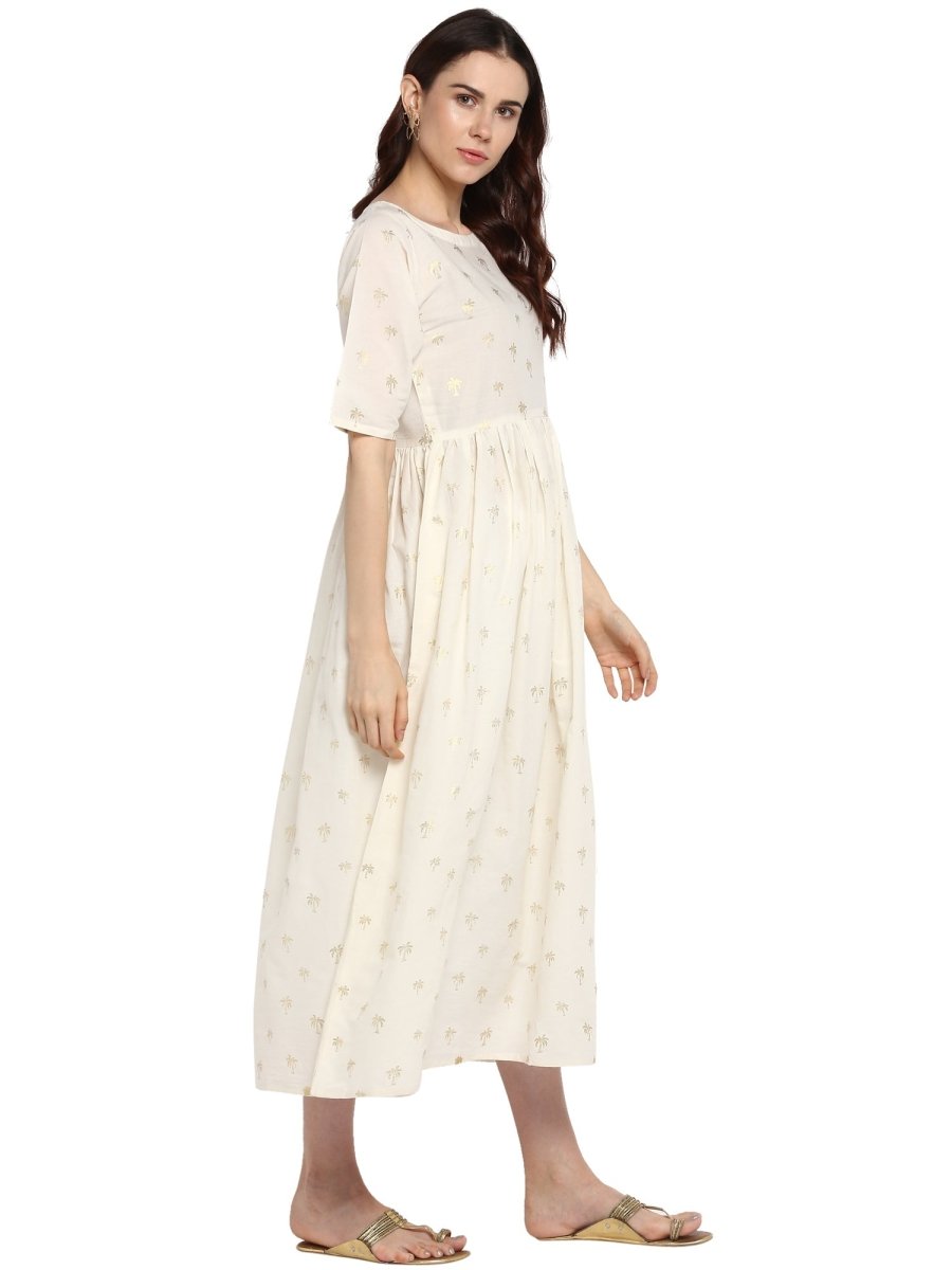 Ahalyaa Women White Printed Fit and Flare Dress - Distacart