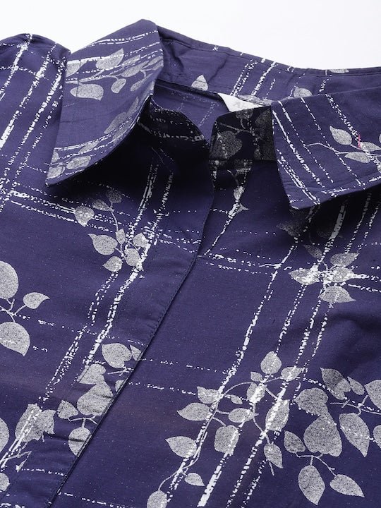 Ahalyaa Women Navy Blue & Silver Printed Pathani Kurta - Distacart