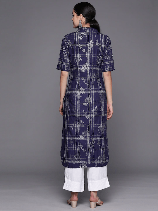 Ahalyaa Women Navy Blue & Silver Printed Pathani Kurta - Distacart
