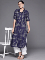 Thumbnail for Ahalyaa Women Navy Blue & Silver Printed Pathani Kurta - Distacart