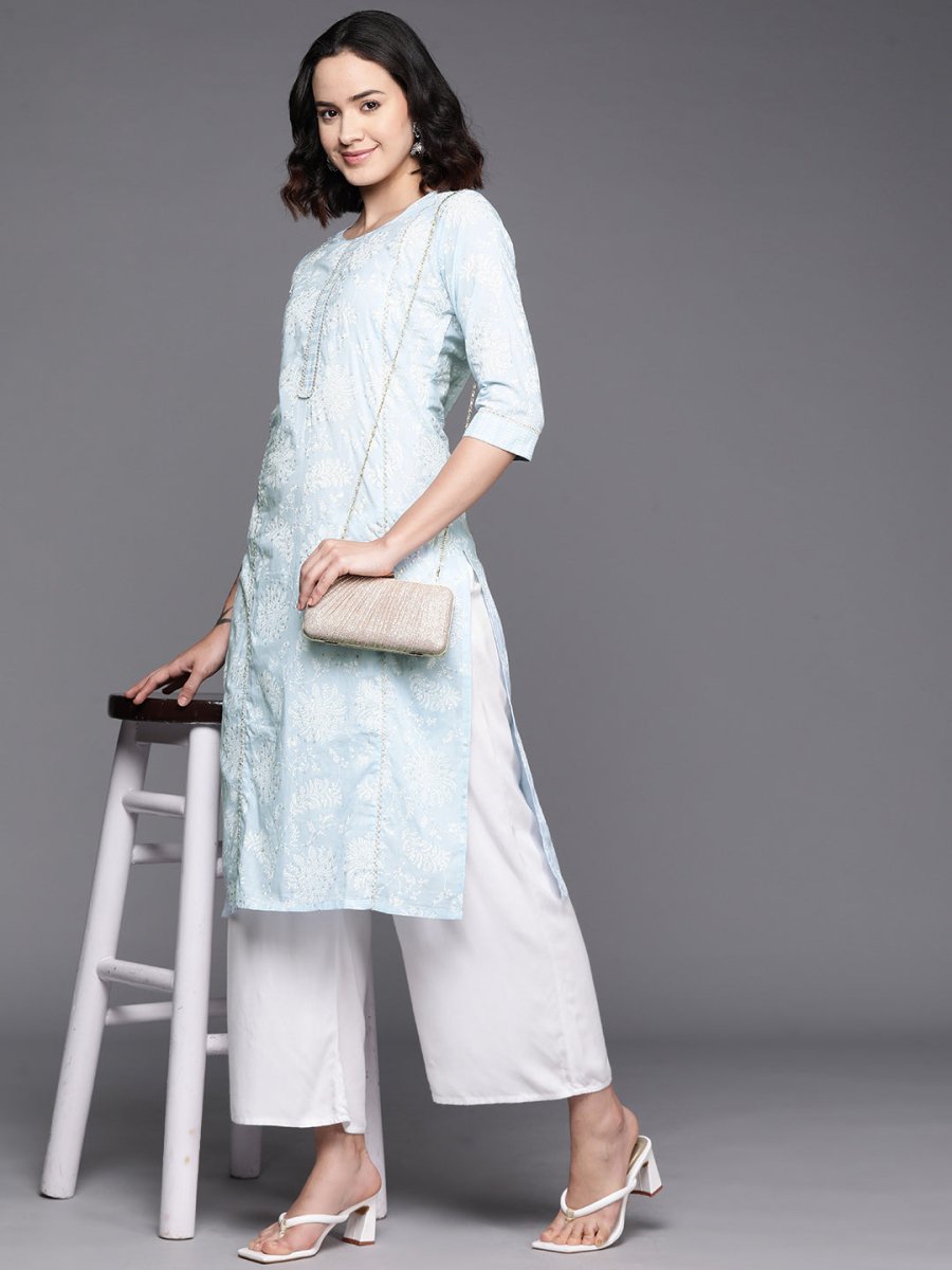 Ahalyaa Floral Block Print Pure Cotton Kurta - Distacart