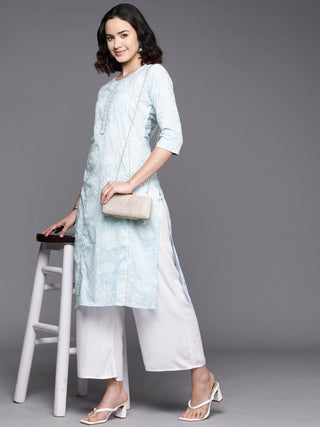 Ahalyaa Floral Block Print Pure Cotton Kurta - Distacart