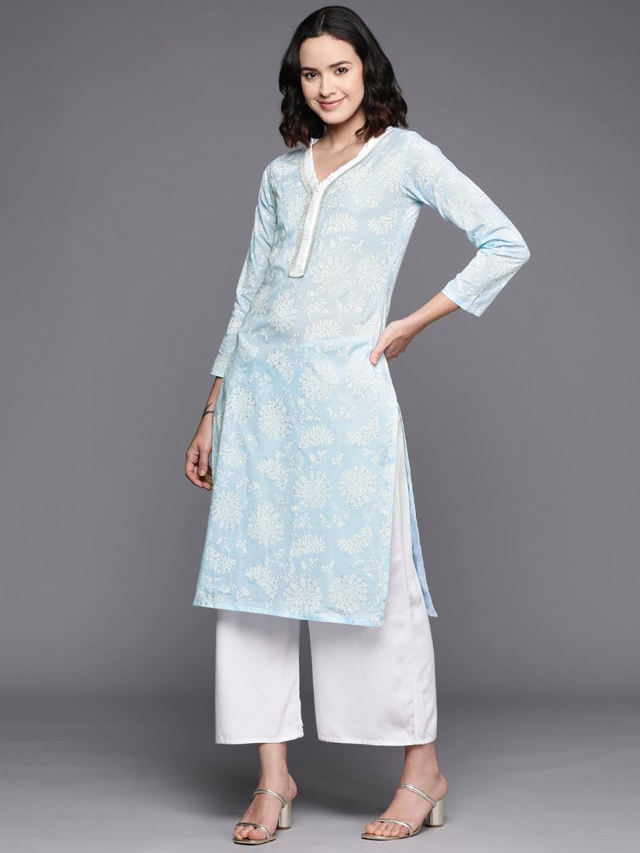 Ahalyaa Floral Printed Zari Pure Cotton Kurta - Distacart