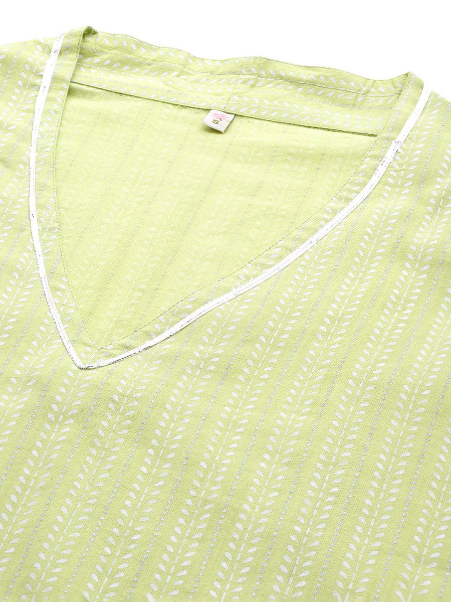 Ahalyaa Women Striped Gotta Patti Pastel Pure Cotton Kurta - Distacart