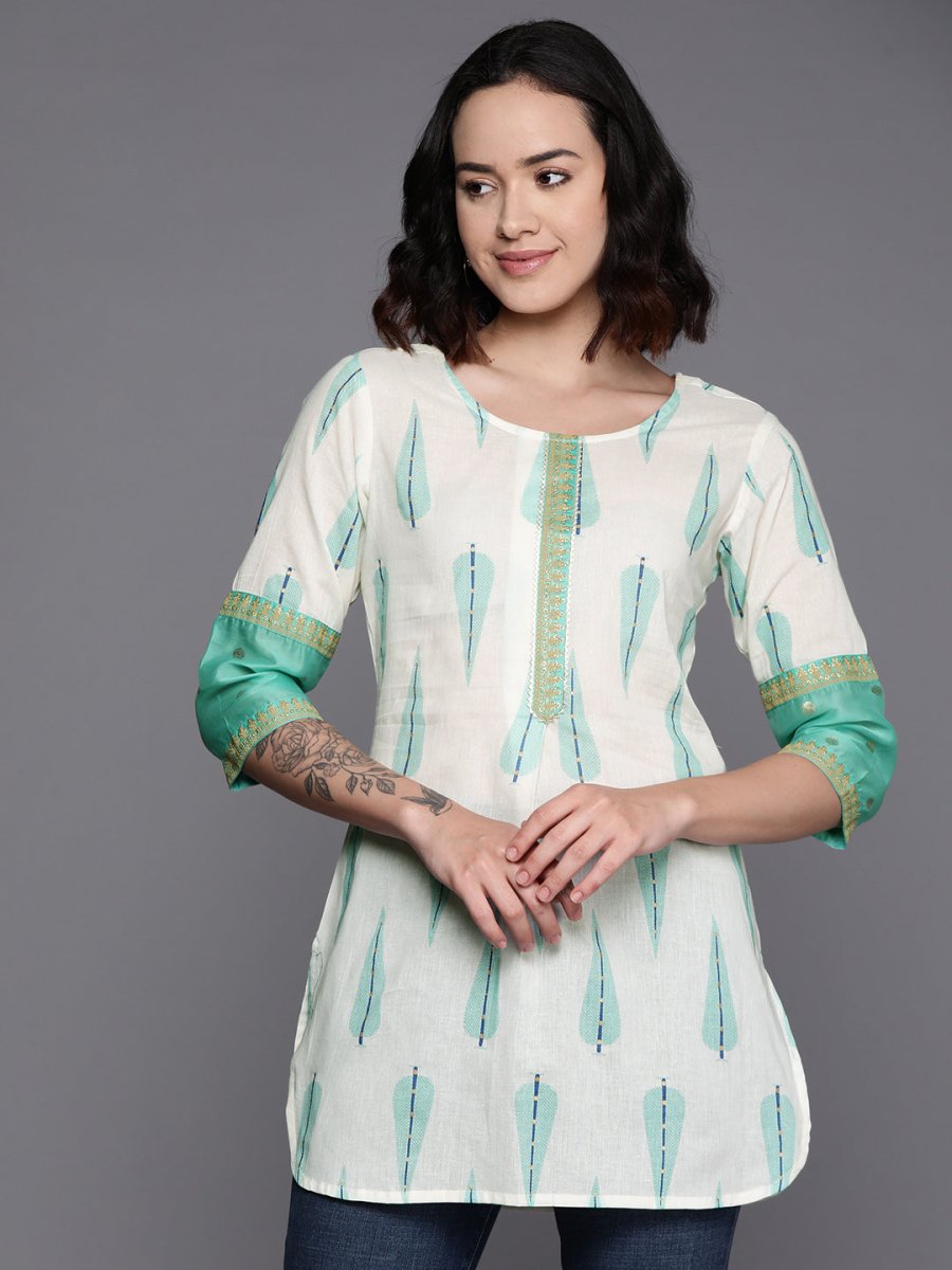 Ahalyaa Printed Embroidered Ethnic Tunic - Distacart